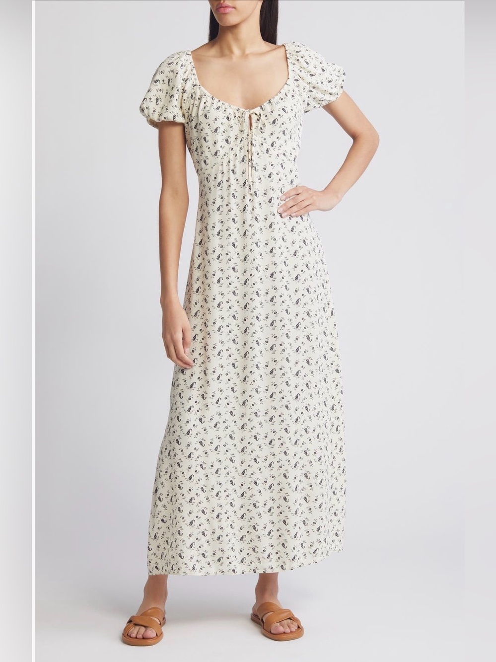 Treasure & Bond - Women's Cream Floral Puff-Sleeve Maxi Dress - Size S